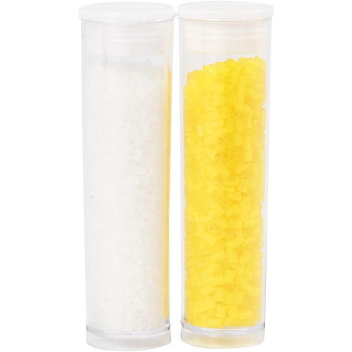 Rocaille Seed Beads 2-cut, dia. 1,7 mm, size 15/0, hole size 0,5 mm, white, transparent yellow, 2x7 g/ 1 pack