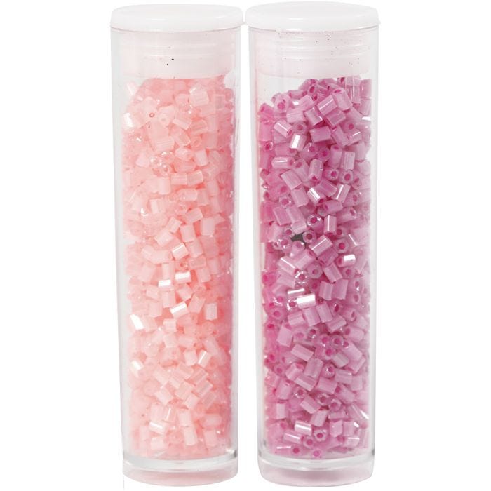 Rocaille Seed Beads 2-cut, dia. 1,7 mm, size 15/0, hole size 0,5 mm, rose, transparent rose, 2x7 g/ 1 pack