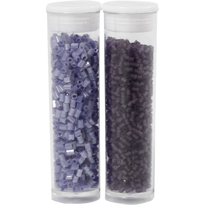 Rocaille Seed Beads 2-cut, dia. 1,7 mm, size 15/0 , hole size 0,5 mm, frosted purple, transparent purple, 2x7 g/ 1 pack