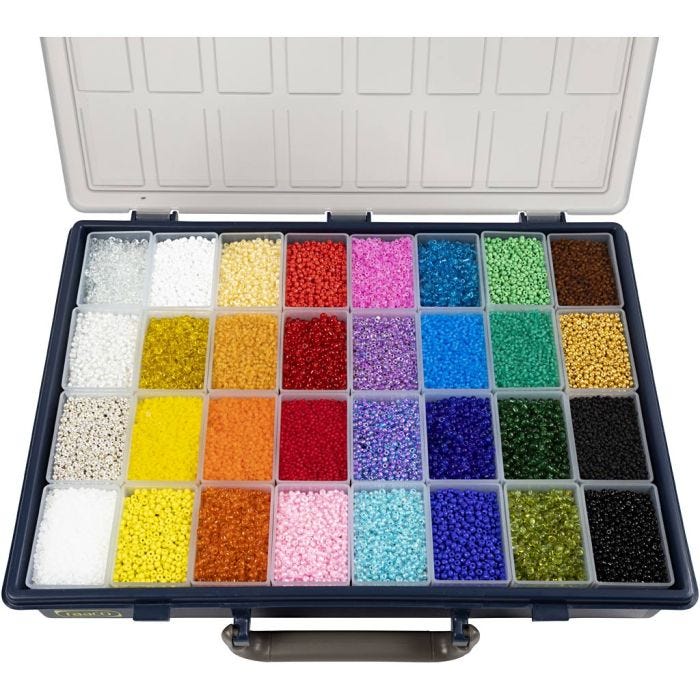 Rocaille Seed Beads, dia. 1,7+3+4 mm, size 6/0+8/0+12/0, hole size 0,5-1,2 mm, Colour may vary , 32x100 g/ 1 pack
