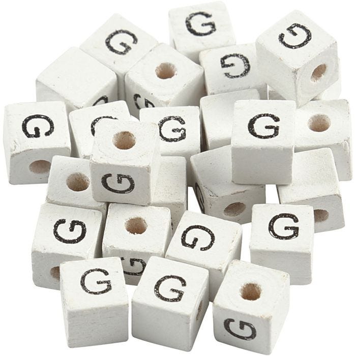 Letter Bead, G, size 8x8 mm, hole size 3 mm, white, 25 pc/ 1 pack