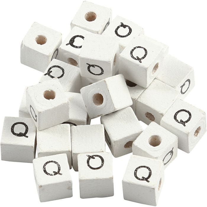 Letter Bead, Q, size 8x8 mm, hole size 3 mm, white, 25 pc/ 1 pack