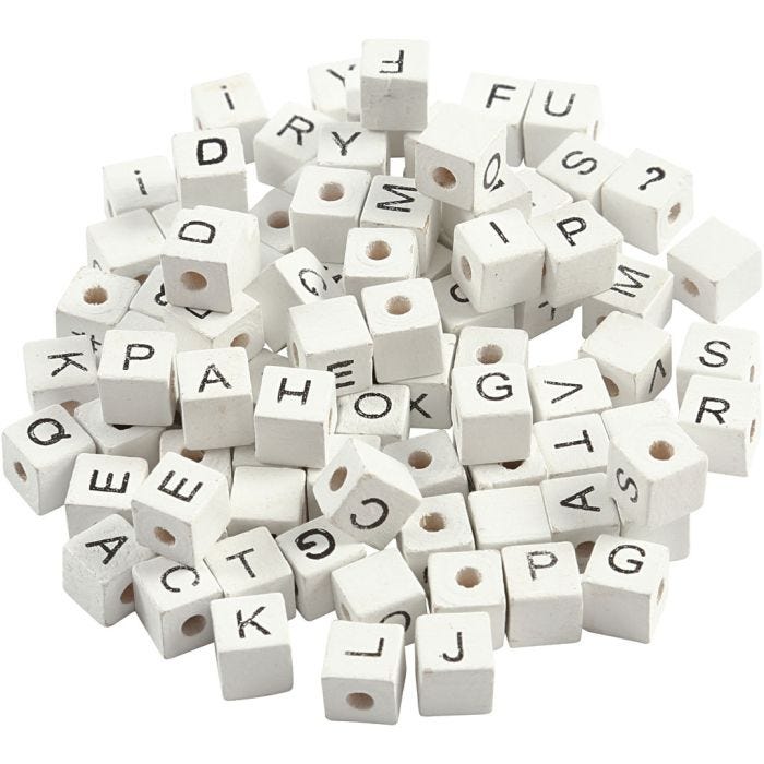 Letter Bead, A-Z, &amp;, #, ?, size 8x8 mm, hole size 3 mm, white, 96 asstd./ 1 pack