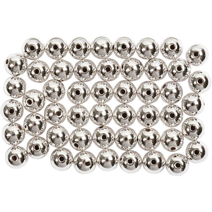 Wax Beads, dia. 5 mm, hole size 0,7 mm, silver, 100 pc/ 1 pack