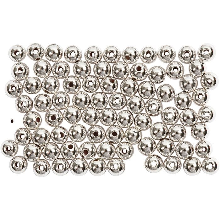 Wax Beads, dia. 4 mm, hole size 0,7 mm, silver, 150 pc/ 1 pack