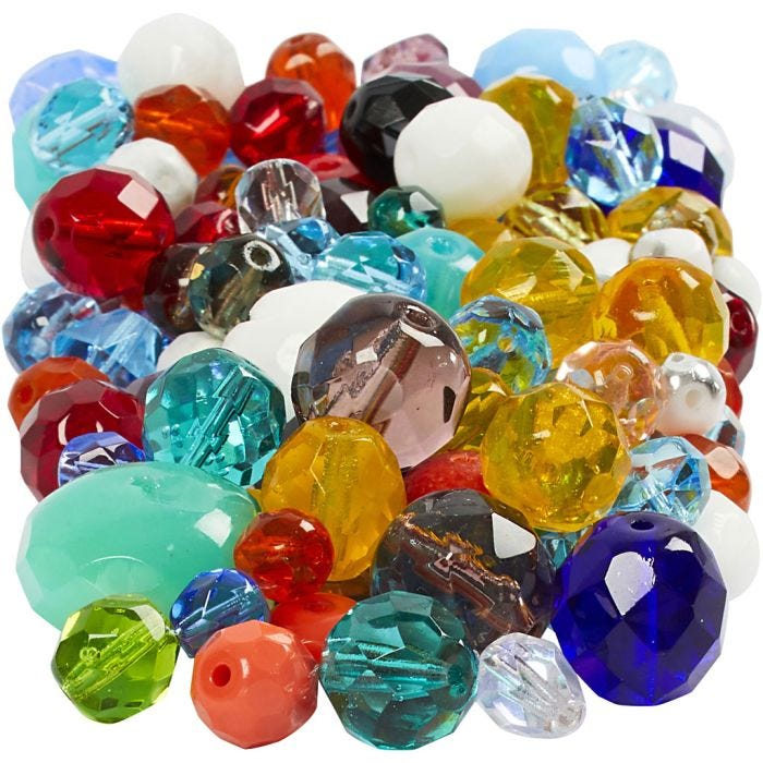 Faceted Beads, size 3-15 mm, hole size 0,5-1,5 mm, assorted colours, 400 g/ 1 pack