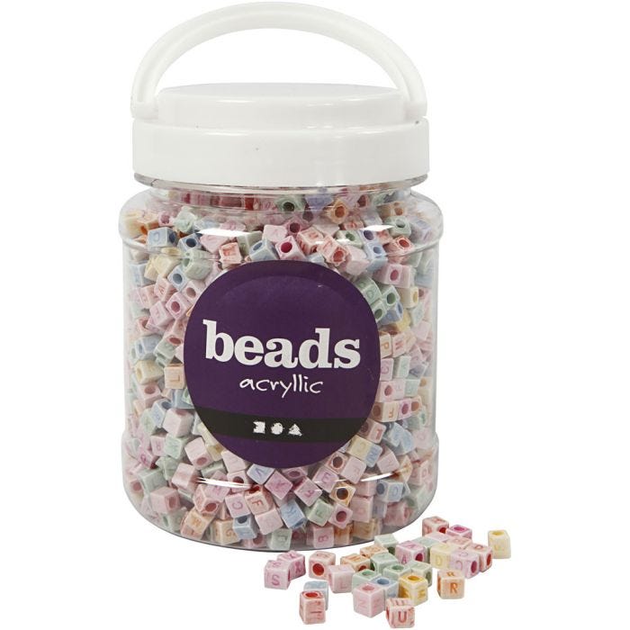 Letter Beads, size 6x6 mm, hole size 3 mm, 500 g, 700 ml/ 1 tub