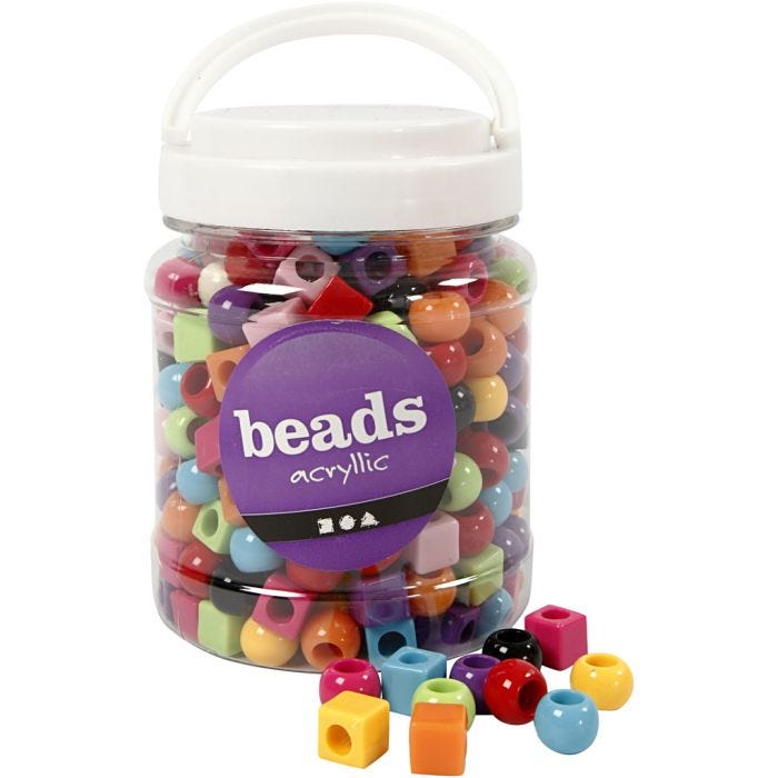 Plastic Beads, size 11 mm, hole size 7 mm, assorted colours, 420 g, 700 ml/ 1 tub