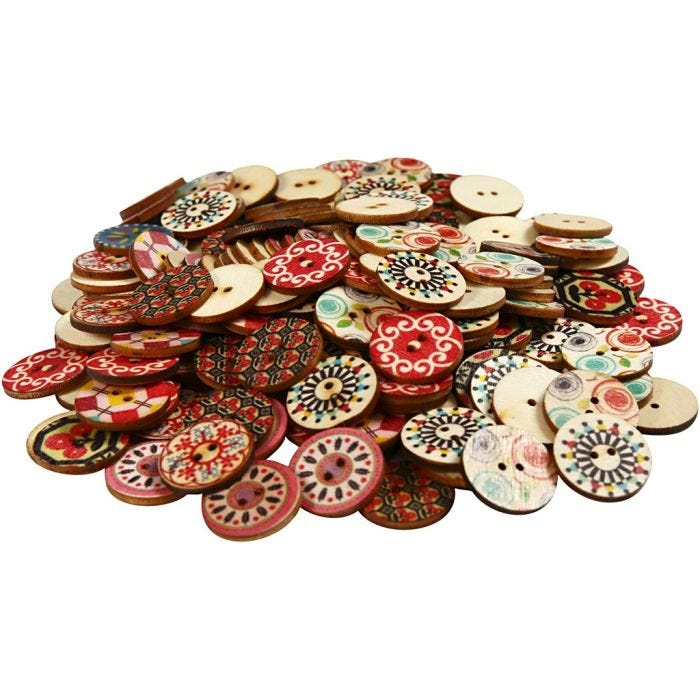 Wooden Buttons, dia. 20 mm, 180 pc/ 1 pack