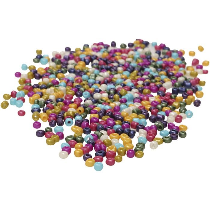 Rocaille Seed Beads, size 3 mm, hole size 0,6 mm, mother of pearl colours, 1000 g/ 1 bag