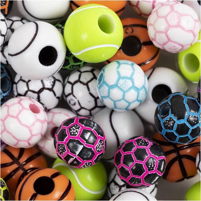 Sports Beads, dia. 10+11 mm, hole size 1,5+3 mm, 270 g/ 1 pack