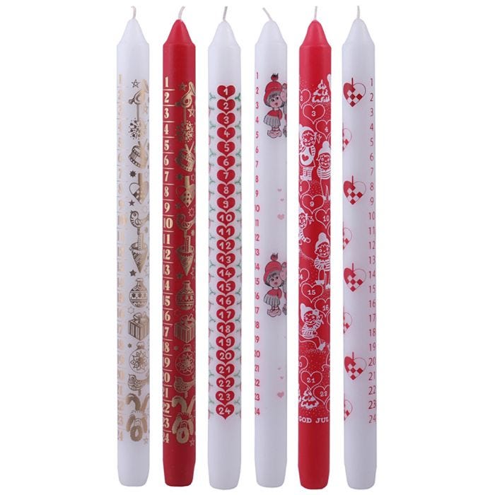 Advent Candles, H: 30 cm, dia. 22 mm, red, white, 24 pc/ 1 pack