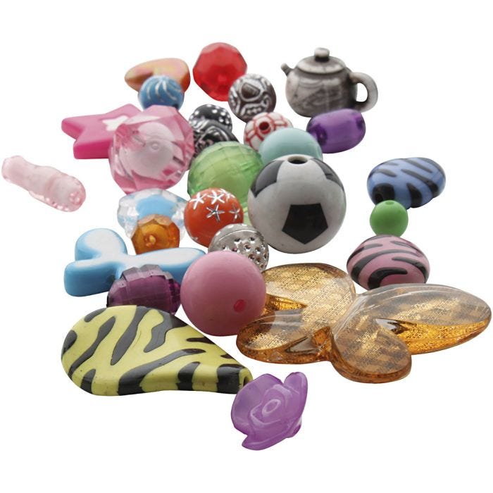 Fantasy plastic bead mix, size 5-35 mm, hole size 1-4 mm, 1000 g/ 1 pack