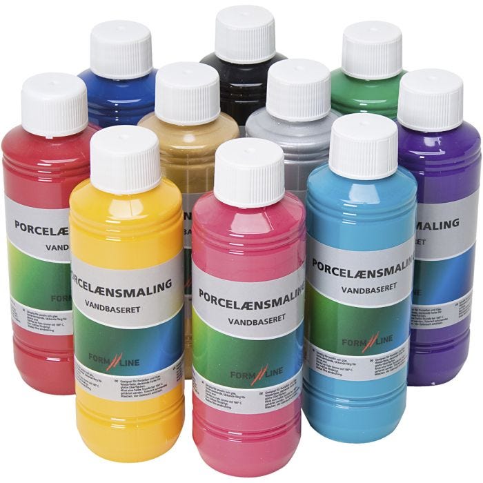 Glass and porcelain paint, assorted colours, 10x250 ml/ 1 pack