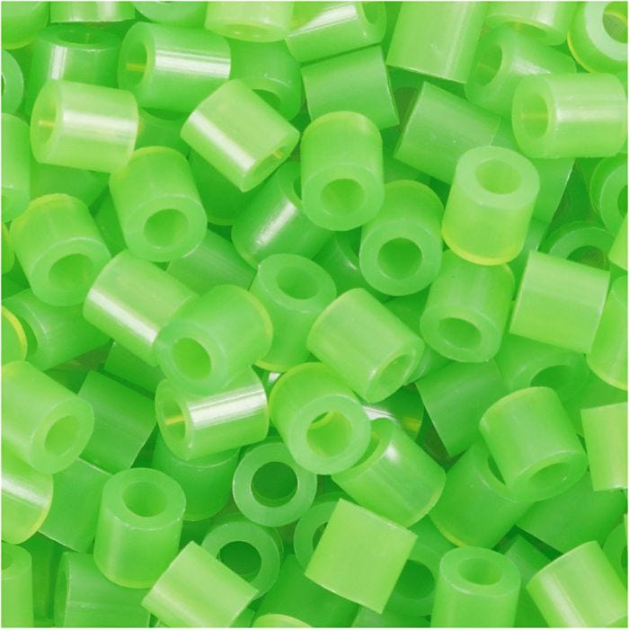 Fuse Beads, size 5x5 mm, hole size 2,5 mm, medium, neon green (32237), 1100 pc/ 1 pack