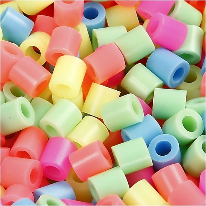 Fuse Beads, size 5x5 mm, hole size 2,5 mm, medium, pastel colours, 5000 asstd./ 1 bucket