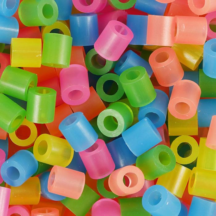 Fuse Beads, size 5x5 mm, hole size 2,5 mm, medium, neon colours, 20000 pc/ 1 bucket