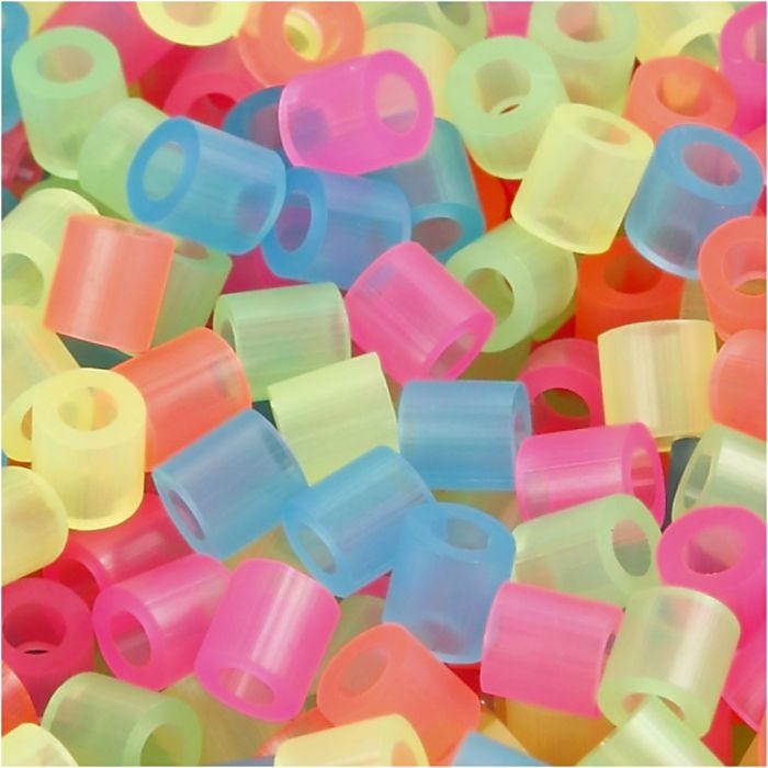 Fuse Beads, size 5x5 mm, hole size 2,5 mm, medium, neon colours, 5000 asstd./ 1 bucket