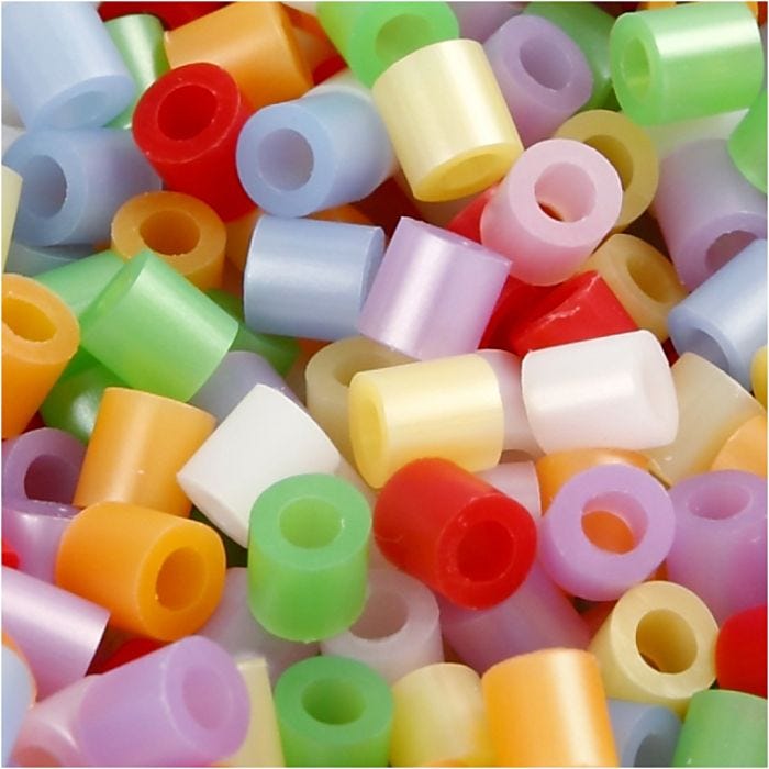 Fuse Beads, size 5x5 mm, hole size 2,5 mm, medium, mother of pearl colours, 1100 asstd./ 1 pack