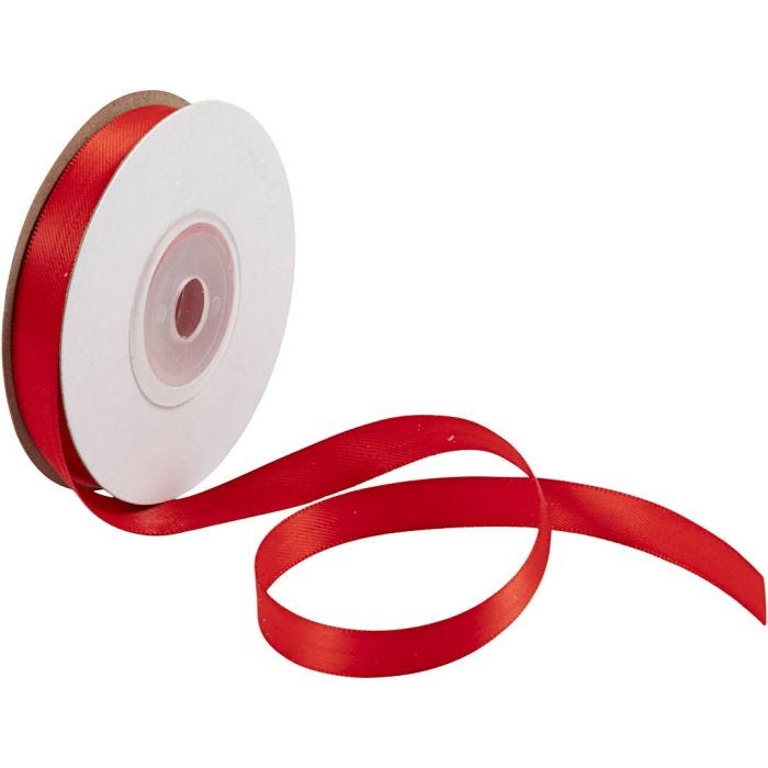 Satin Ribbon, W: 10 mm, red, 10 m/ 1 roll