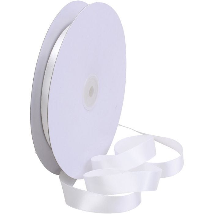 Satin Ribbon, W: 15 mm, white, 50 m/ 1 roll