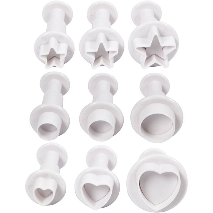 Embossing Cookie Cutters, star, circle, heart, dia. 1,1-3, white, 9 pc/ 1 pack