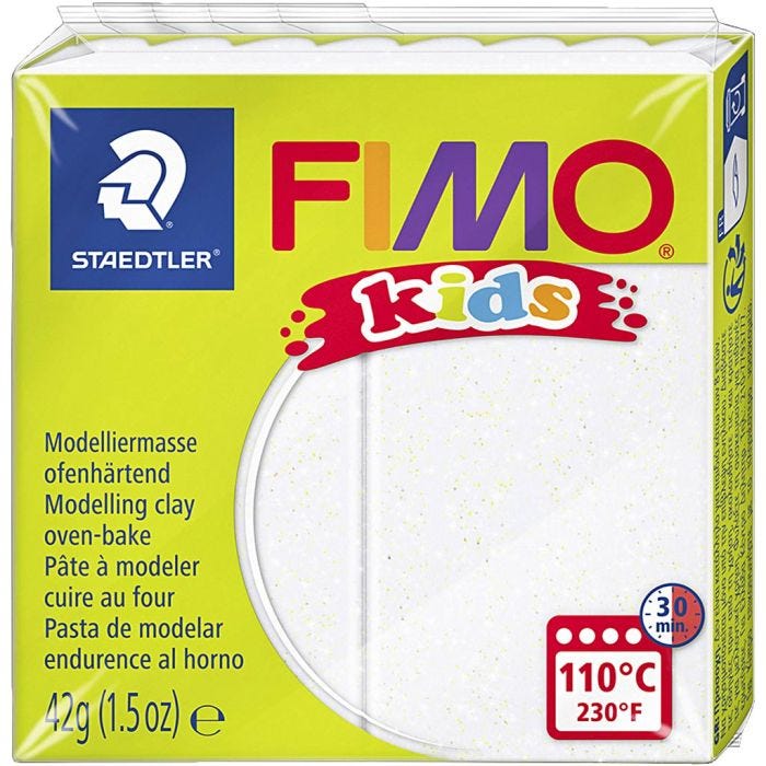 FIMO® Kids Clay, glitter, white, 42 g/ 1 pack