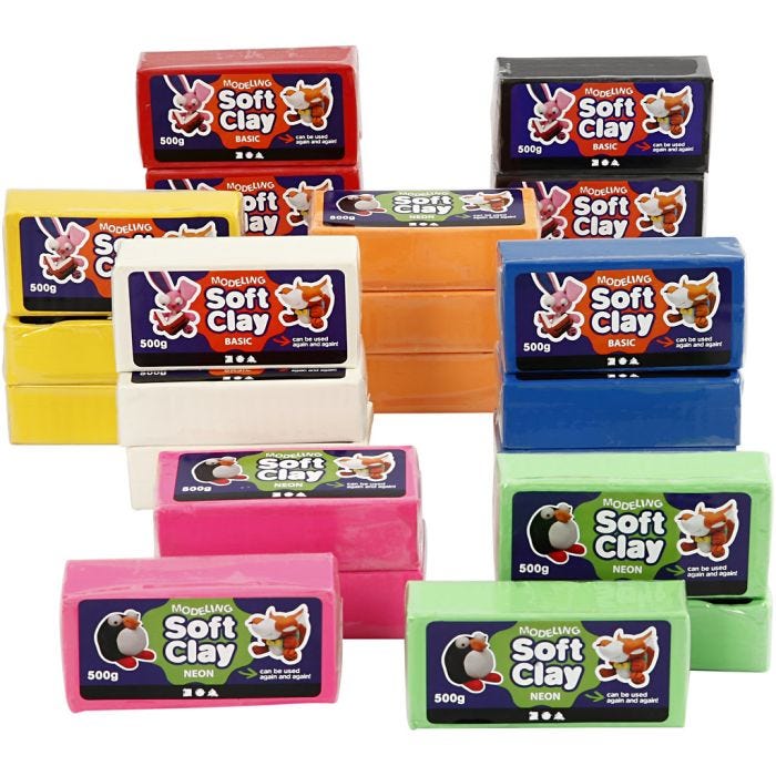 Modelling Clay, size 13x6x4 cm, assorted colours, 24x500 g/ 1 pack
