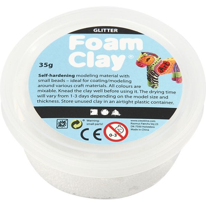 Foam Clay®, glitter, white, 35 g/ 1 tub