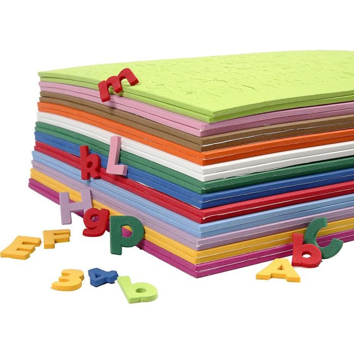 EVA Foam Letters &amp; Numbers, H: 20 mm, thickness 3 mm, assorted colours, 24 ass sheets/ 1 pack