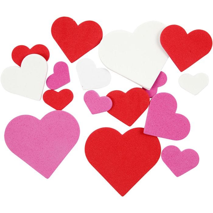 EVA Foam Hearts, size 20-50 mm, thickness 2 mm, assorted colours, 200 asstd./ 1 pack