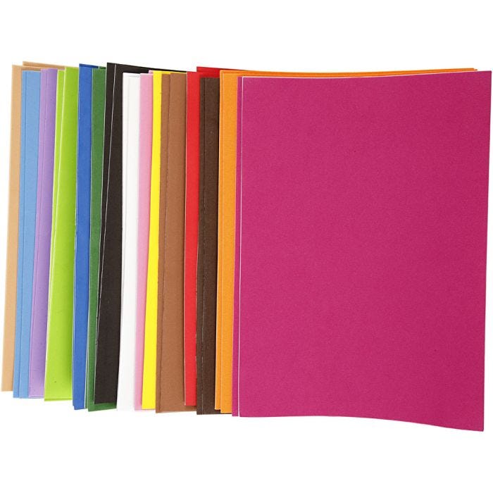 EVA Foam Sheets, self-adhesive, A4, sheet 210x297 mm, thickness 2 mm, 30 ass sheets/ 1 pack