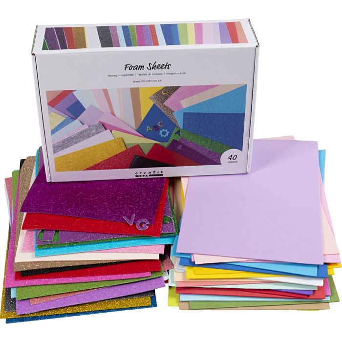 Foam Sheets, A4, sheet 210x297 cm, assorted colours, 40 sheet/ 1 pack