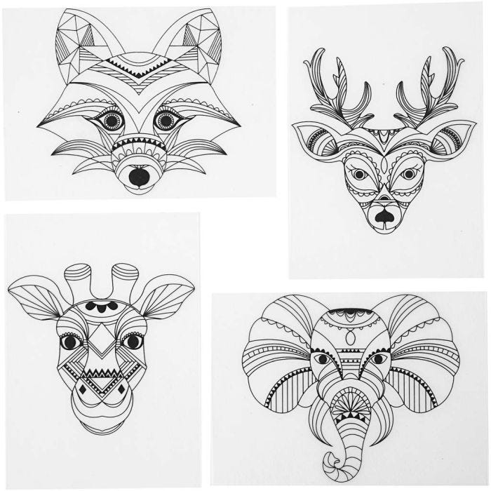 Shrink plastic sheets with motifs, Wild animals, 10,5x14,5 cm, 0,3 mm, matt transparent, 4sheet/ 1 pack