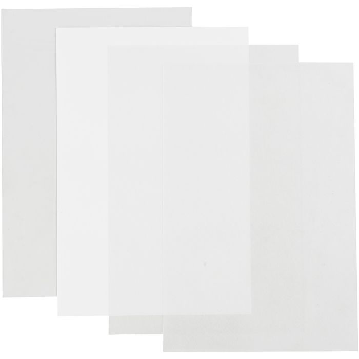 Shrink Plastic Sheets, sheet 20x30 cm, thickness 0,3 mm, gloss transparent, matt transparent, matt white, 4 sheet/ 1 pack