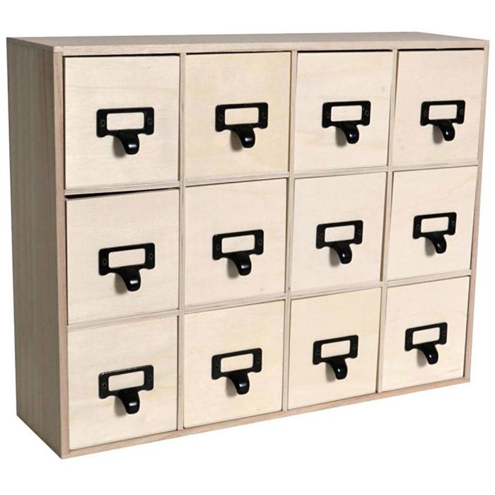 Rough wooden drawer unit - metal handles, size 41,5x32,5x11 cm, 1 pc