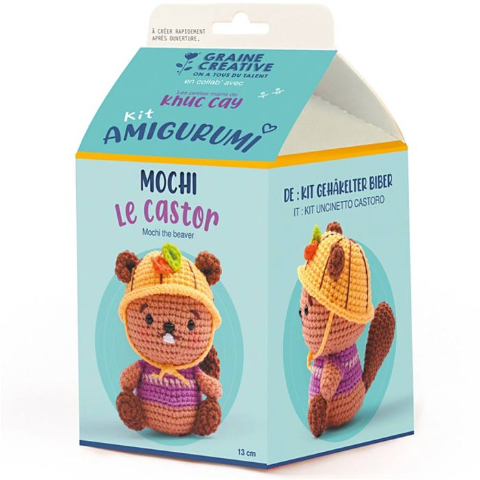 Amigurumi Crochet Kit, Mochi the Beaver, size 13 cm, 1 pack
