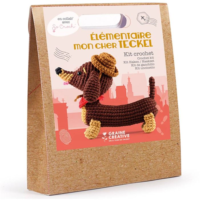 Amigurumi Crochet Kit, Dachshund, size 18 cm, 1 pack