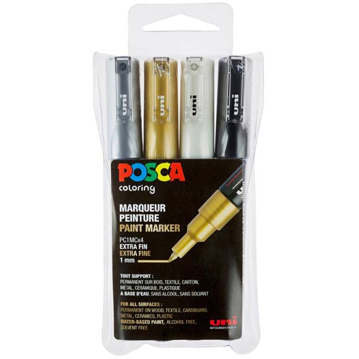 Set of Posca markers, PC-1MC, no. PC-1MC, black, gold, silver, white, 4 pc/ 1 pack