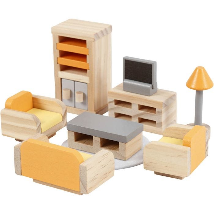 VIGA Doll house furniture, Living room, size 2x2x7,5 cm, 8 parts/ 1 set