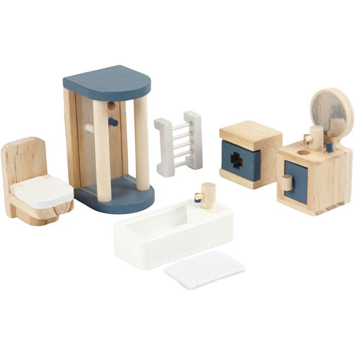 VIGA Doll house furniture, bathroom, size 2x2x7,5 cm, 7 parts/ 1 set