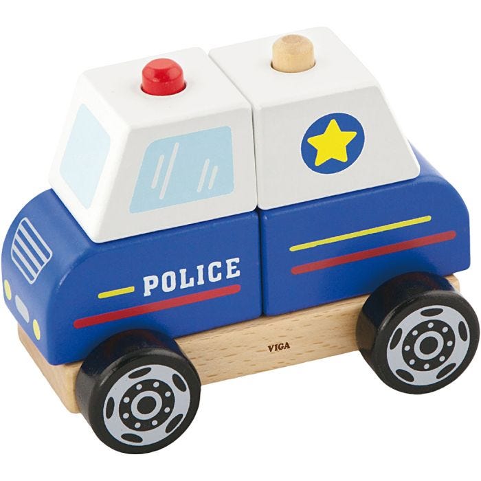 VIGA wooden stacking police car toy, Police car, size 13x10x8 cm, 1 pc