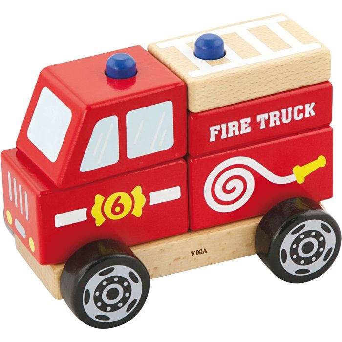 VIGA wooden stacking fire engine toy, Fire engine, 13x10x8 cm, 1 pc
