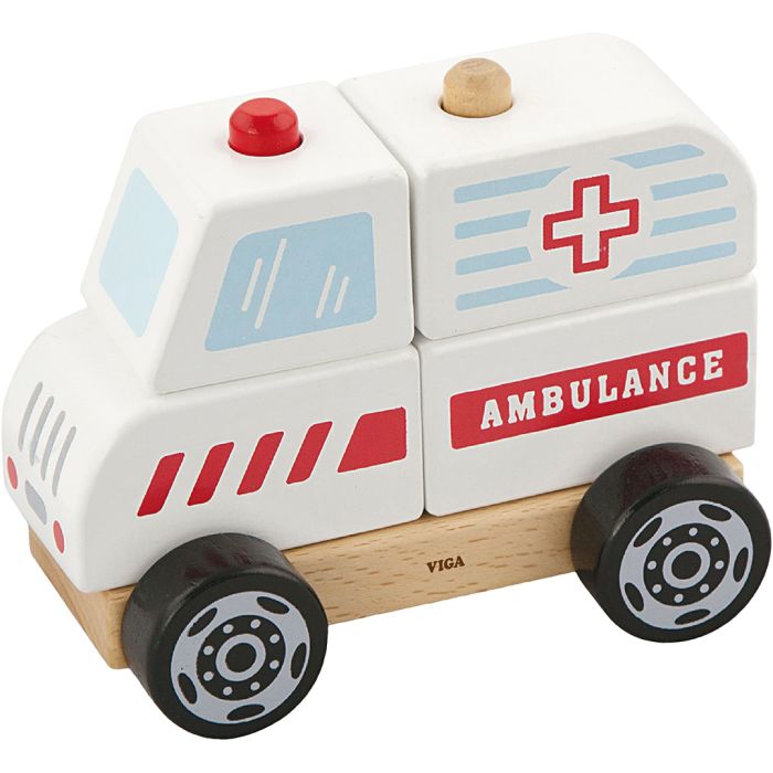 VIGA wooden stacking ambulance toy, Ambulance, size 13x10x8 cm, 1 pc