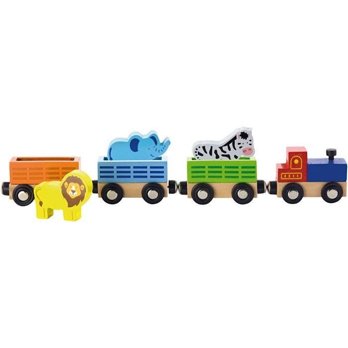 VIGA railway accessories, Train with animal figures, 7 parts/ 1 set