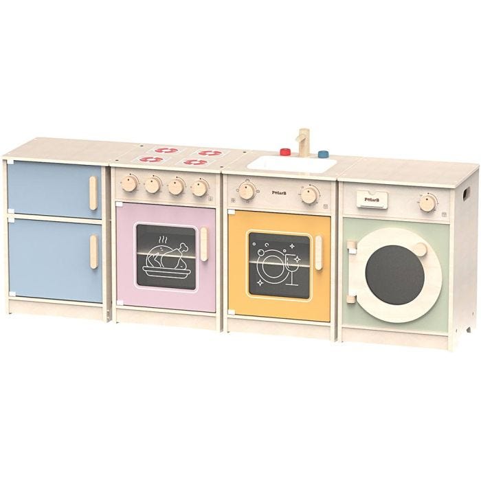 VIGA Mini Play Kitchen, H: 50(56,9) cm, L: 130 cm, W: 30 cm, 4 parts/ 1 pack