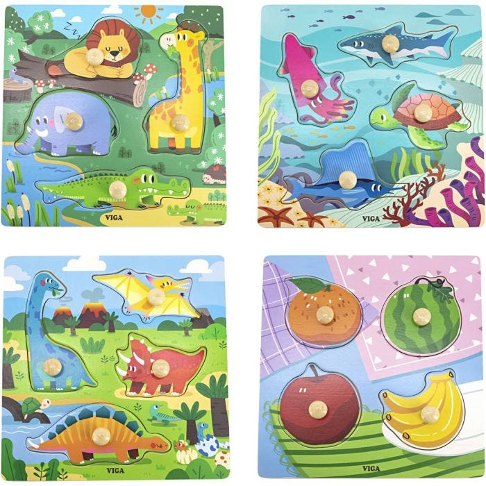 VIGA Jigsaw Puzzle with Knobs, H: 26 mm, L: 22 cm, W: 22 cm, 4 pc/ 1 pack