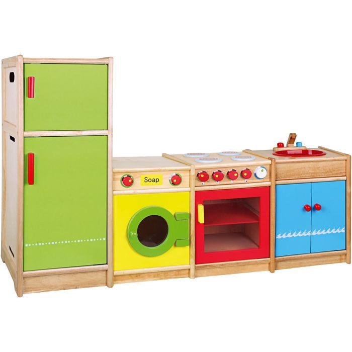 VIGA wooden play kitchen, H: 54-92 cm, D. 36 cm, W: 160 cm, 4 parts/ 1 set