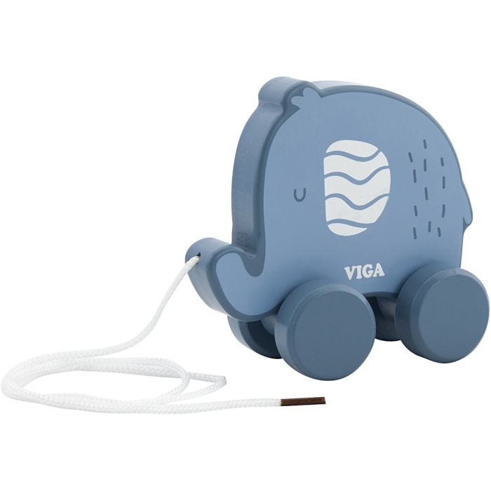 VIGA pull along Elephant, size 11 cm, blue, 1 pc