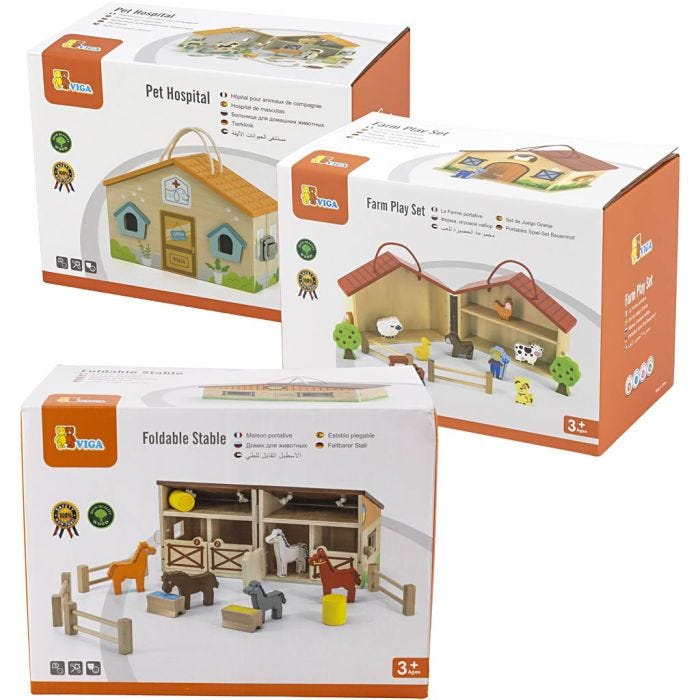 VIGA Playhouses, Farm, pet hospital and horse stable, 3 pc/ 1 pack